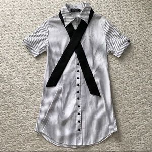 Blue Brain - Long Striped Short Sleeve Button Down